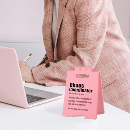 Chaos Coordinator Gifts for Work Anniversary – Funny Pink Desk Decor
