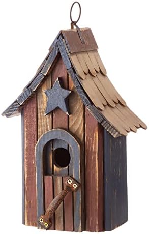 Glitzhome Hanging Birdhouse for Outside, Rustic Patriotic USA Wooden