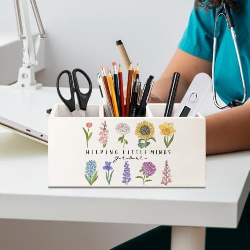 Teacher Gifts Wooden Pen Holder for Women Desk, Teacher Office Decor