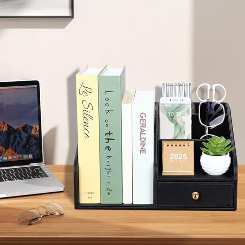 GORESE PU Leather Desk Organizer, File Organizer with Drawer and 4