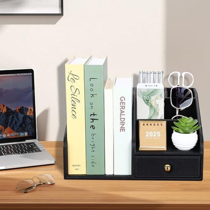 GORESE PU Leather Desk Organizer, File Organizer with Drawer and 4
