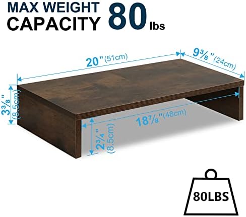 TEAMIX 2 Pack Rustic Brown Wood Monitor Stand Riser and 1 Pack 20 inch