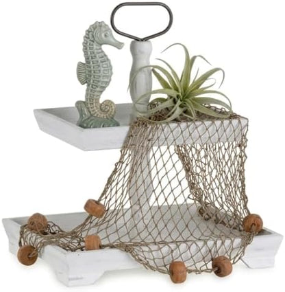 Hanobe 2 Tiered Decorative Tray Stand for Coastal Beach Coffee Table