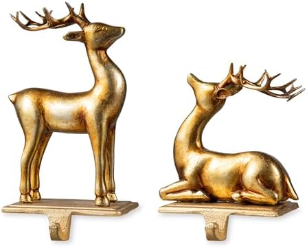 Glitzhome Christmas Stocking Holder, Set of 2 Gold Resin Standing &