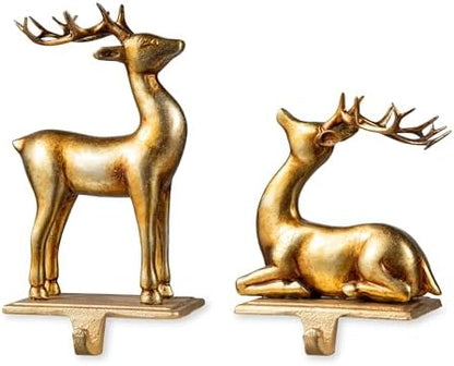 Glitzhome Christmas Stocking Holder, Set of 2 Gold Resin Standing &
