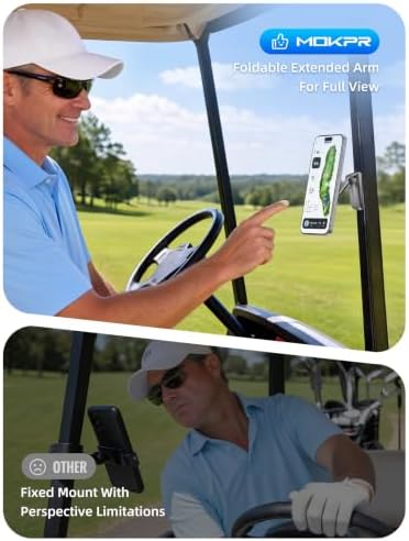 MOKPR Magnetic Golf Cart Phone Holder, [Tri-Fold+All Alloy] Golf Cart