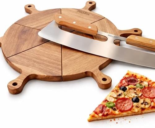 Wooden Pizza Serving Board Set – 6 Slice Detachable Pizza Tray with