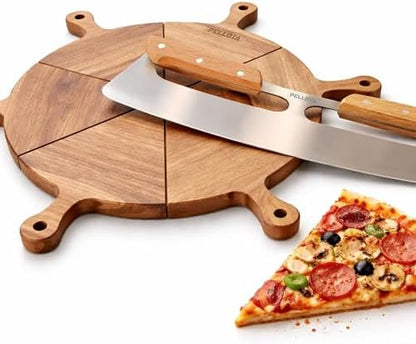 Wooden Pizza Serving Board Set – 6 Slice Detachable Pizza Tray with