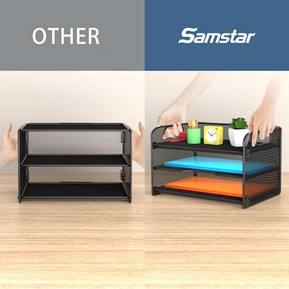 Samstar 3 Tier Letter Tray Paper Organizer with Handle, Mesh Desk