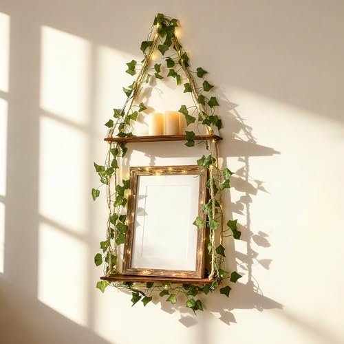 Artilady Macrame Wall Hanging Shelf with Artificial Ivy Light for