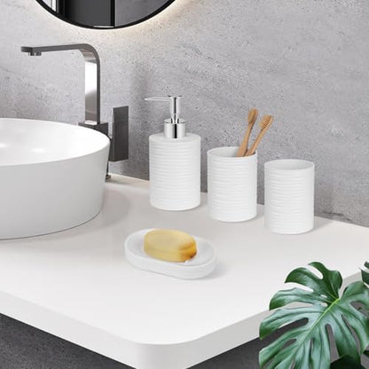 Plastic Bathroom Accessories Set 4Pcs, White Bathroom Accessory Set