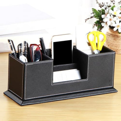 Multifunction Leather Double Pen Holder Desk Organizer with 4