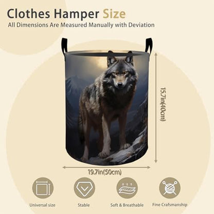Wild Wolf Laundry Basket Hamper for Boys Girls Kids Adults, Foldable