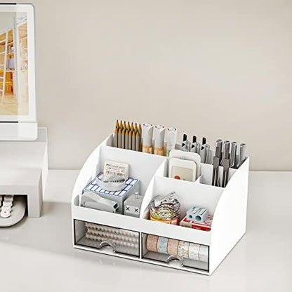 COMFYROOM Desk Organizer with 6 Compartments and 2 Drawers, Plastic