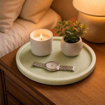 Solid Green Marble Vanity Tray, Luxury Decorative Trays, Round Vanity