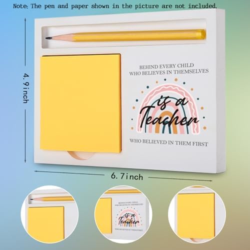 Teacher Appreciation Gift, Rainbow Wooden Sticky Note Holder for Desk.