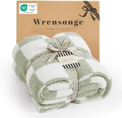 WRENSONGE Soft Checkered Throw Blanket for Couch-Cozy Warm Knitted