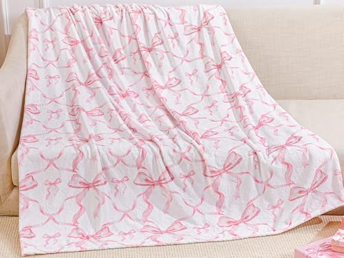 Buryeah Pink Bow Throw Blanket 50"x60" Soft Flannel for Girls Women