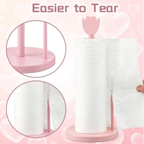 WEBEEDY Pink Tulip Wooden Paper Towel Holder Freestanding Countertop