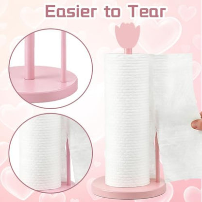 WEBEEDY Pink Tulip Wooden Paper Towel Holder Freestanding Countertop