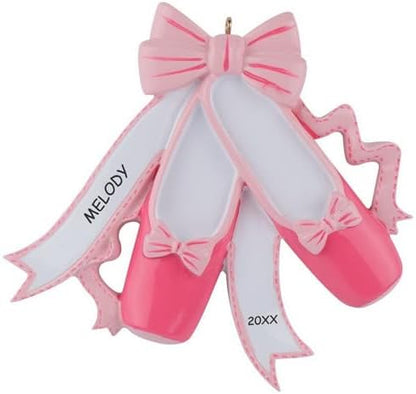Personalized Girls Kids Christmas Ornament (Pink Ballet Shoes)