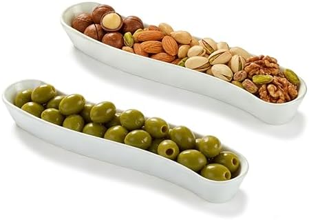 2 Pack Olive Dish, 12 inch Ceramic Tray for Appetizers Crackers and