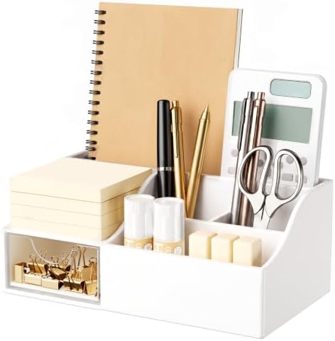 HBlife Acrylic Desk Organizer with Drawer, Pen & Pencil Holder