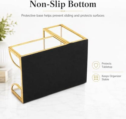 Feyarl Gold Glass Note Holder with Pen Pencil Cup 3x3 Inch Sticky