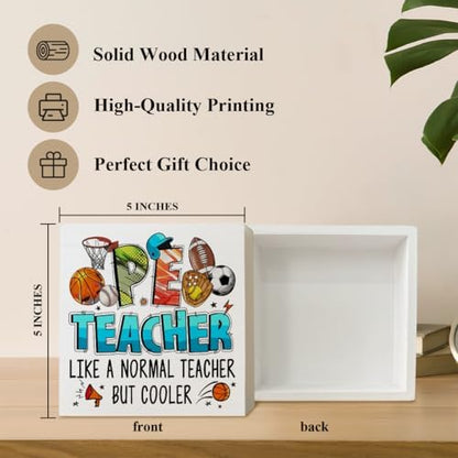 Pe Teacher Appreciation Gifts Wood Box Desk Decor Sign, Teachers Day