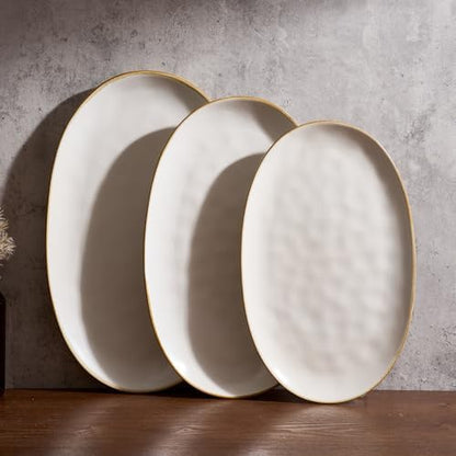 famiware Serving Platters Set of 3 Sizes - Oval, Matte White