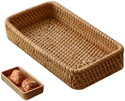 Small Wicker Tray, Rattan Tray Basket for Remotes, Keys