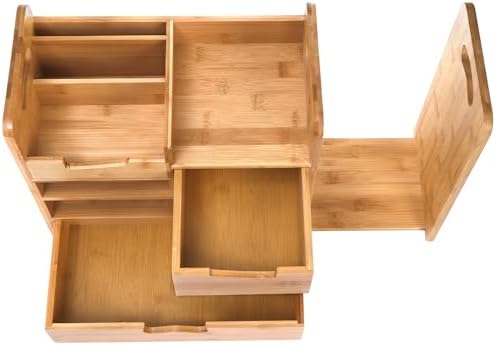 ZOOFOX Bamboo Desk Organizer with Adjustable File Holder, Mail