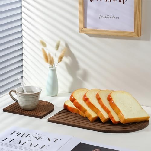 Chunful 2pcs Arch Cutting Board Boho Shelf Decor, Brown, Pine