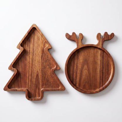 Acacia Wood Christmas Tree Charcuterie and Reindeer Board Tray