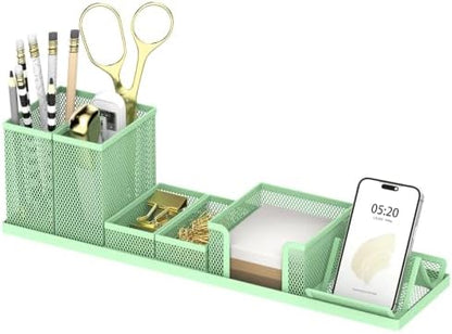 Pen Holder for Desk, 6-Piece Mesh Desk Organizer with Phone Holder