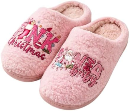 Women's Christmas Fuzzy House Slippers,Plush Warm Indoor Holiday Home