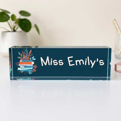 Floral Acrylic Desk Name Plate | Custom Office Sign