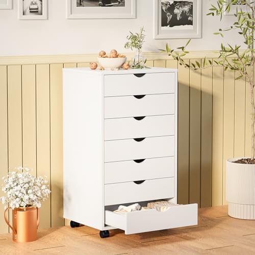 Sweetcrispy 7 Drawer Rolling Storage Cabinet with Wheels, Wood
