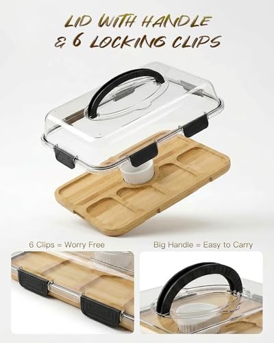 Charcuterie Board with Lid & 2 Ice Pack, Upgraded 6 Snap Laches, Sauce