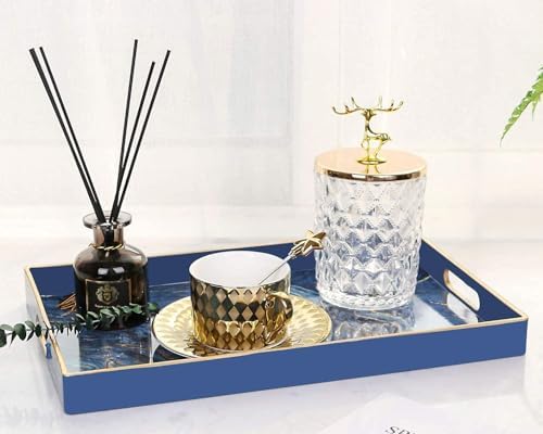 Plastic Serving and Decorative Tray with Handles for Ottoman, Coffee
