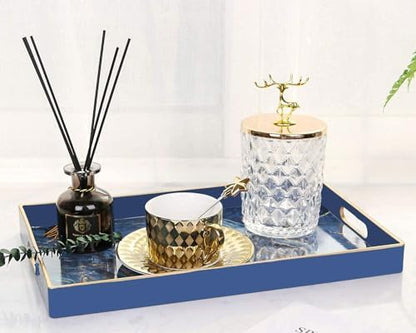 Plastic Serving and Decorative Tray with Handles for Ottoman, Coffee