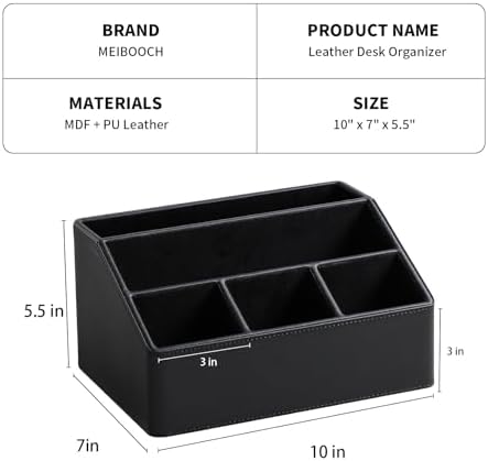 PU Leather Desk Organizer, Remote Control Holder (Black)
