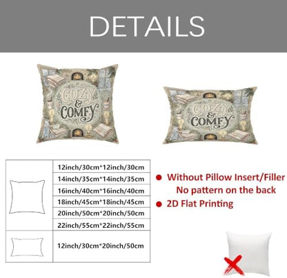 Cozy Comfortable Fireplace Quote Throw Pillow Covers 12x20 Set of 2