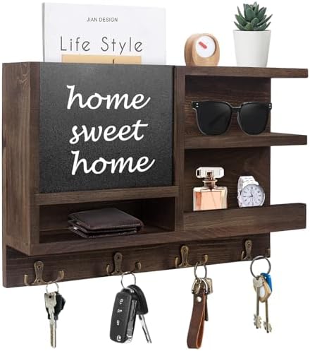 WEWEOW Key Holder for Wall, Mail Organizer Wall Mount with Key Hooks