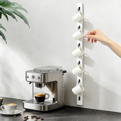 Vertical Wall Mounted Coffee Mug Rack, Wooden Coffee Mug Holder with 6