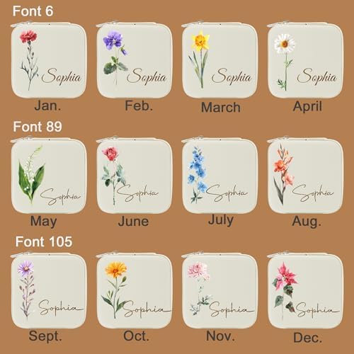 DayOfShe Personalized Travel Jewelry Box with Name and Birth Flower