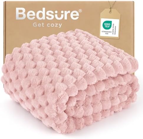 Bedsure Pink Throw Blanket for Couch - 350GSM Fluffy Plush Bubble