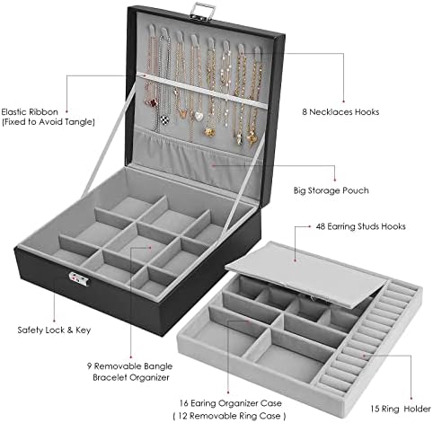 Jewelry Box, Jewelry Boxes for Women & Men with PU Leather, 2 Layer