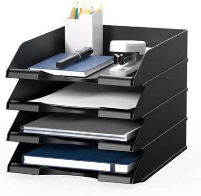4 Pack Stackable Paper Trays for Letter Documents, Desktop File