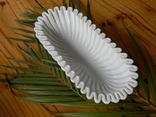 Handcrafted Decorative Marble Scallop Bowl - White Decorative Ruffle
